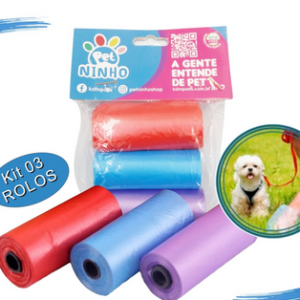 Kit 03 Rolinhos De Saquinhos/refil De Lixo Para Coco Pet Gato Cachorro